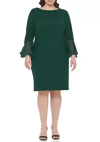Plus Chiffon Bell Sleeve Solid Shift Dress