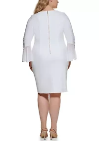 Plus Chiffon Bell Sleeve Solid Shift Dress