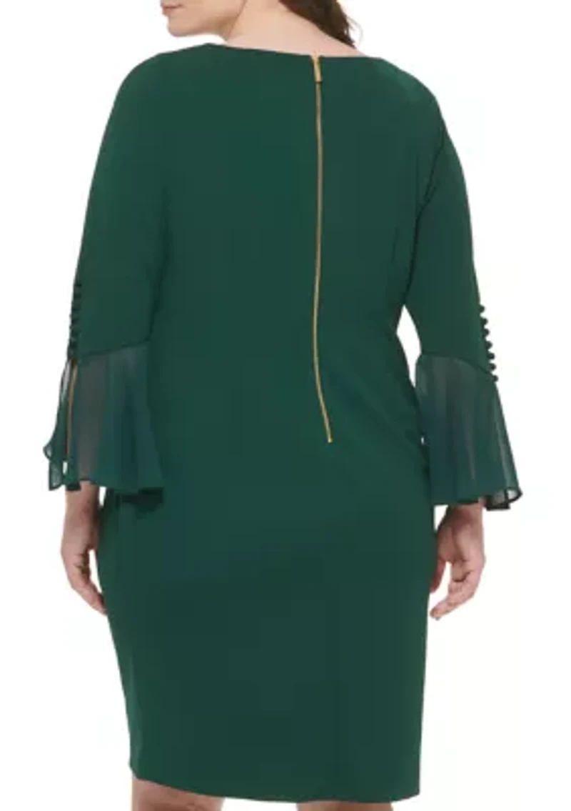 Plus Chiffon Bell Sleeve Solid Shift Dress
