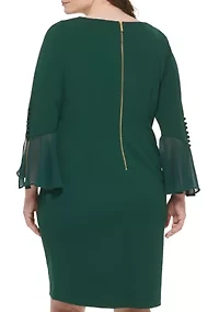 Plus Chiffon Bell Sleeve Solid Shift Dress