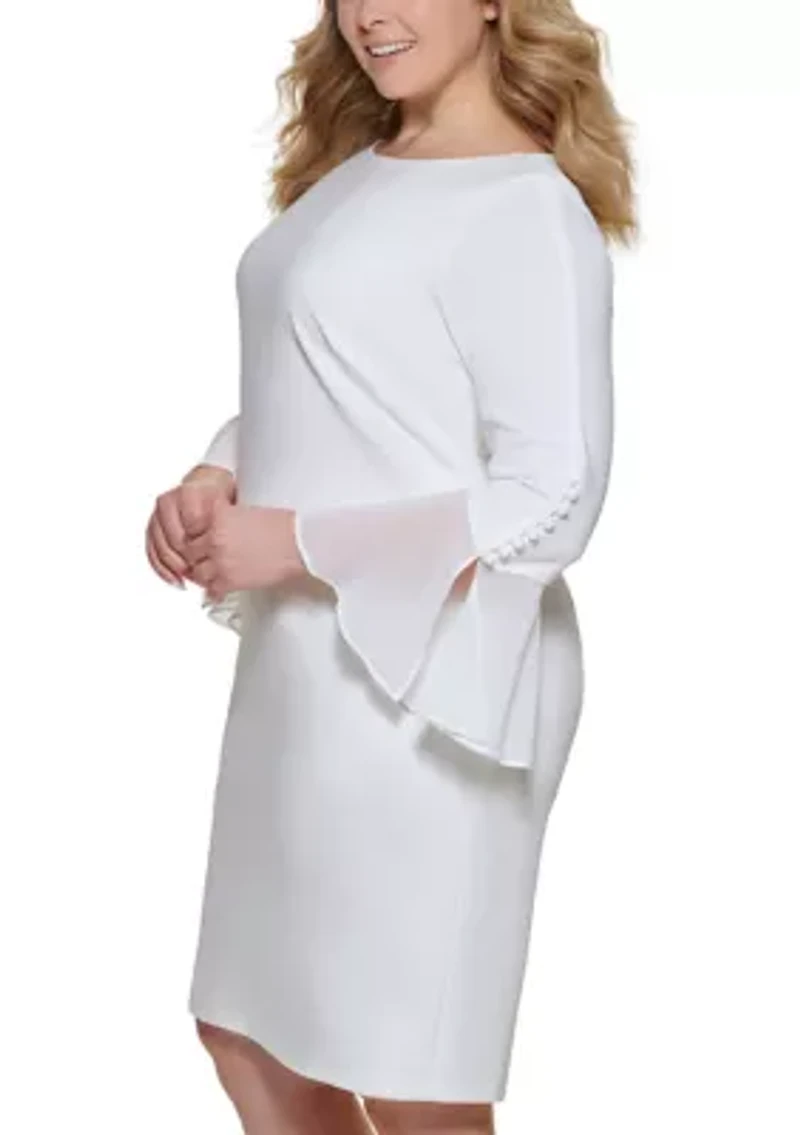 Plus Chiffon Bell Sleeve Solid Shift Dress