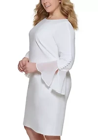 Plus Chiffon Bell Sleeve Solid Shift Dress