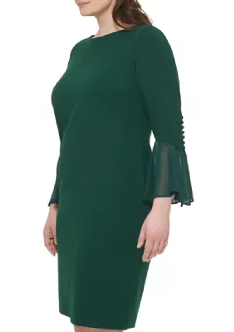 Plus Chiffon Bell Sleeve Solid Shift Dress