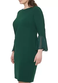Plus Chiffon Bell Sleeve Solid Shift Dress