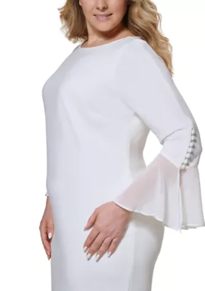 Plus Chiffon Bell Sleeve Solid Shift Dress