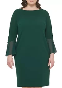 Plus Chiffon Bell Sleeve Solid Shift Dress