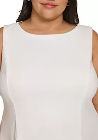 Plus Sleeveless Crew Neck Scuba Crepe Fit and Flare Dress