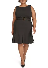 Plus Scuba Sleeveless Solid Shift Dress