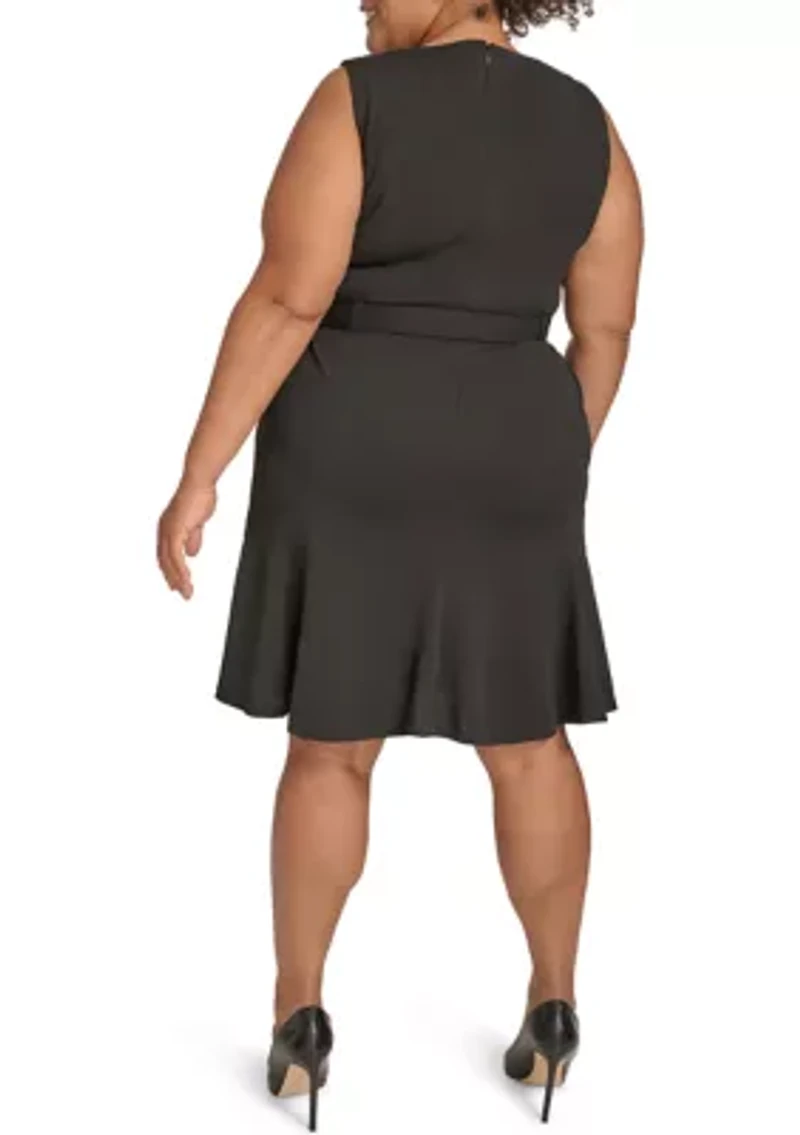 Plus Scuba Sleeveless Solid Shift Dress