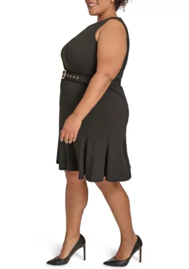 Plus Scuba Sleeveless Solid Shift Dress