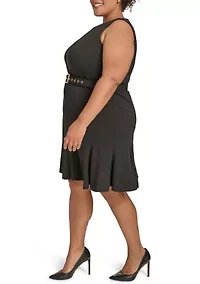 Plus Scuba Sleeveless Solid Shift Dress