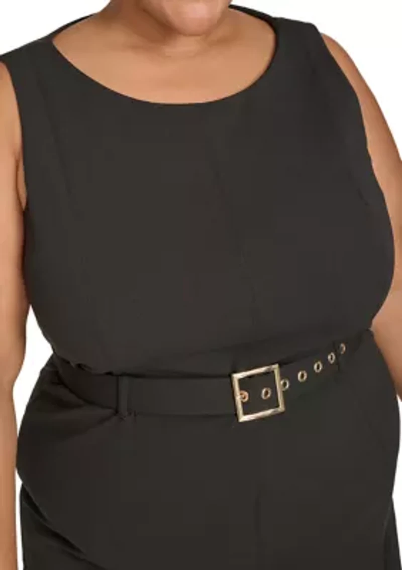 Plus Scuba Sleeveless Solid Shift Dress