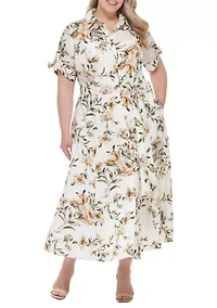 Plus Short Sleeve Collared Floral Maxi Dress