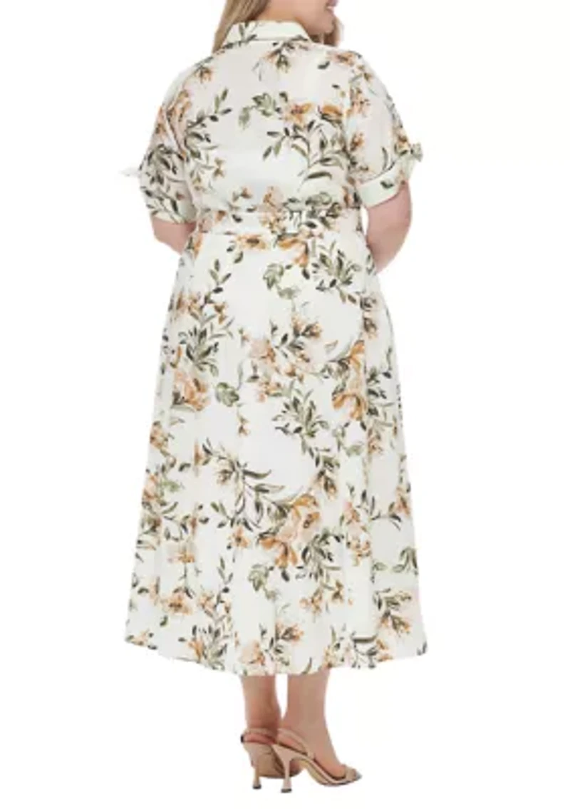 Plus Short Sleeve Collared Floral Maxi Dress