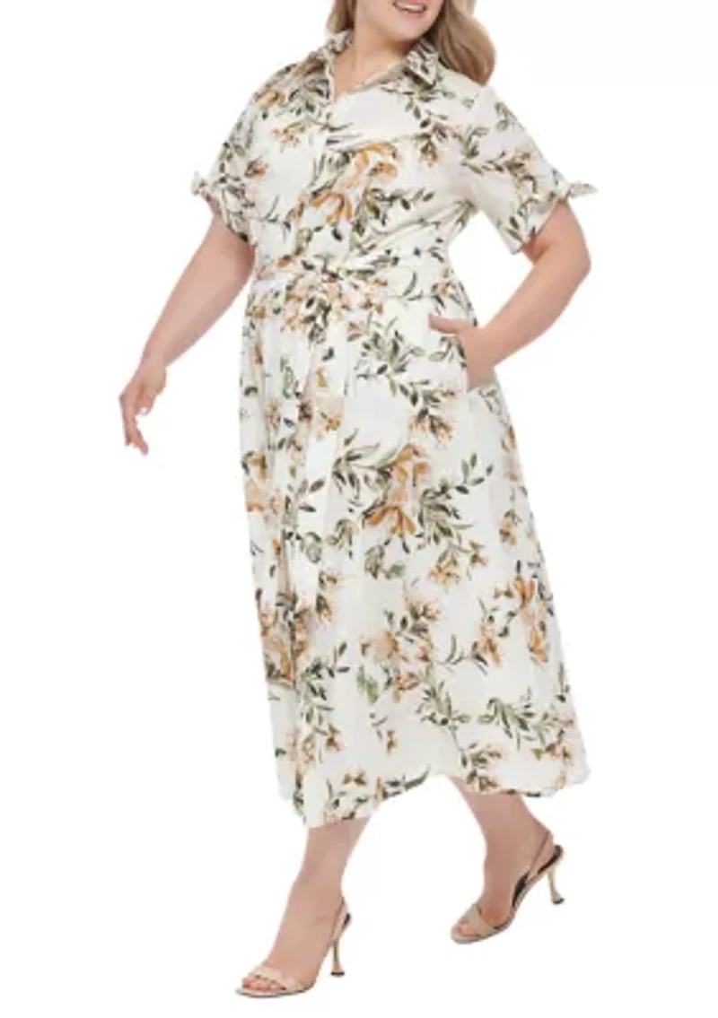 Plus Short Sleeve Collared Floral Maxi Dress