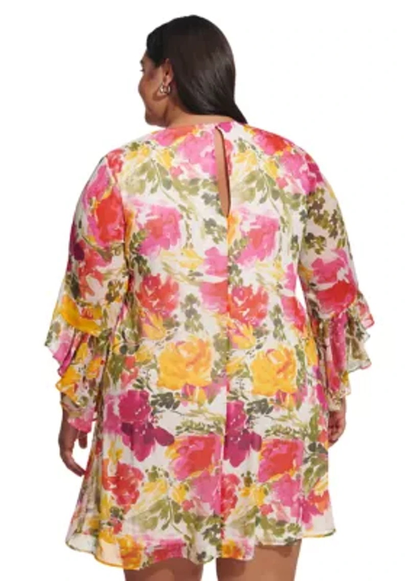 Plus Bell Sleeve Floral A-Line Dress