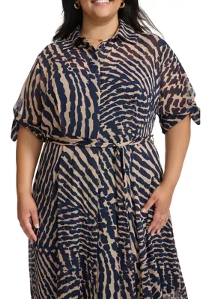 Women's Short Sleeve Collared Printed Shirtdress