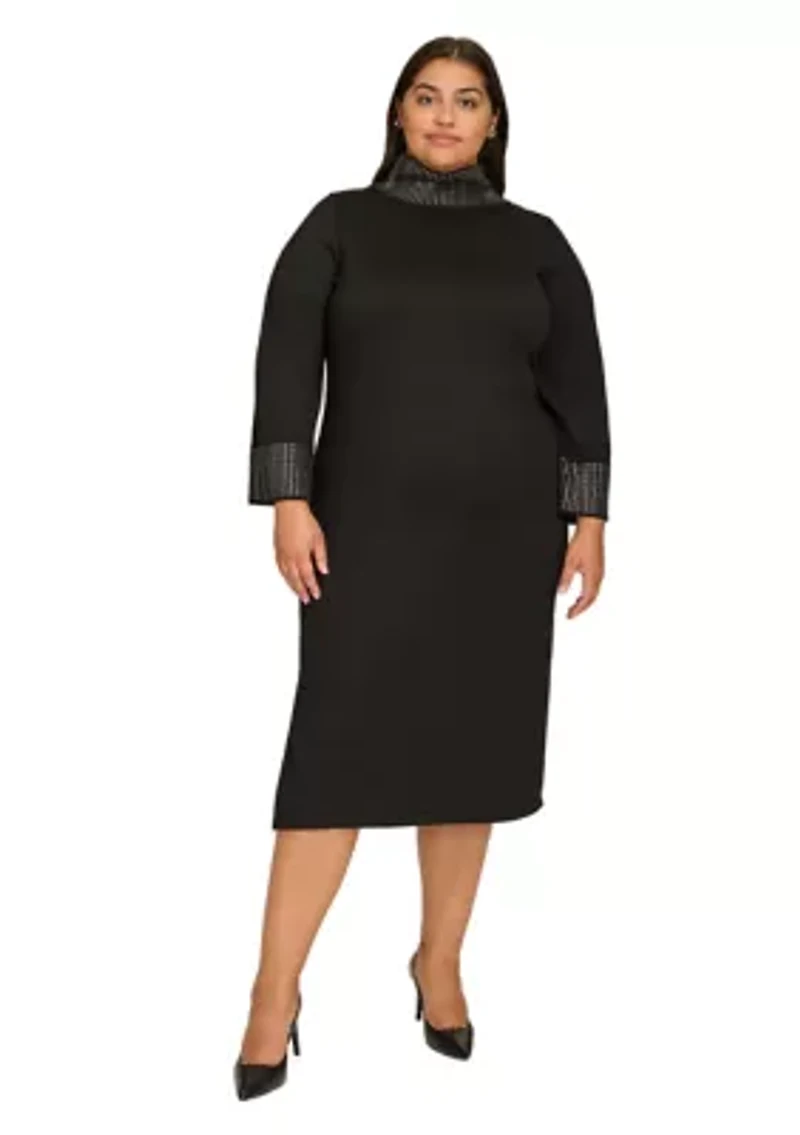 Plus Long Sleeve Mock Neck A-Line Dress