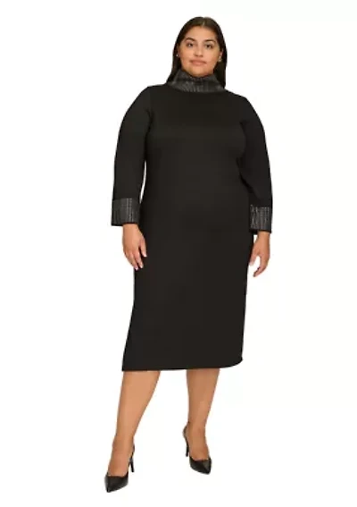 Plus Long Sleeve Mock Neck A-Line Dress