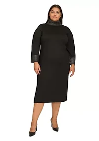Plus Long Sleeve Mock Neck A-Line Dress