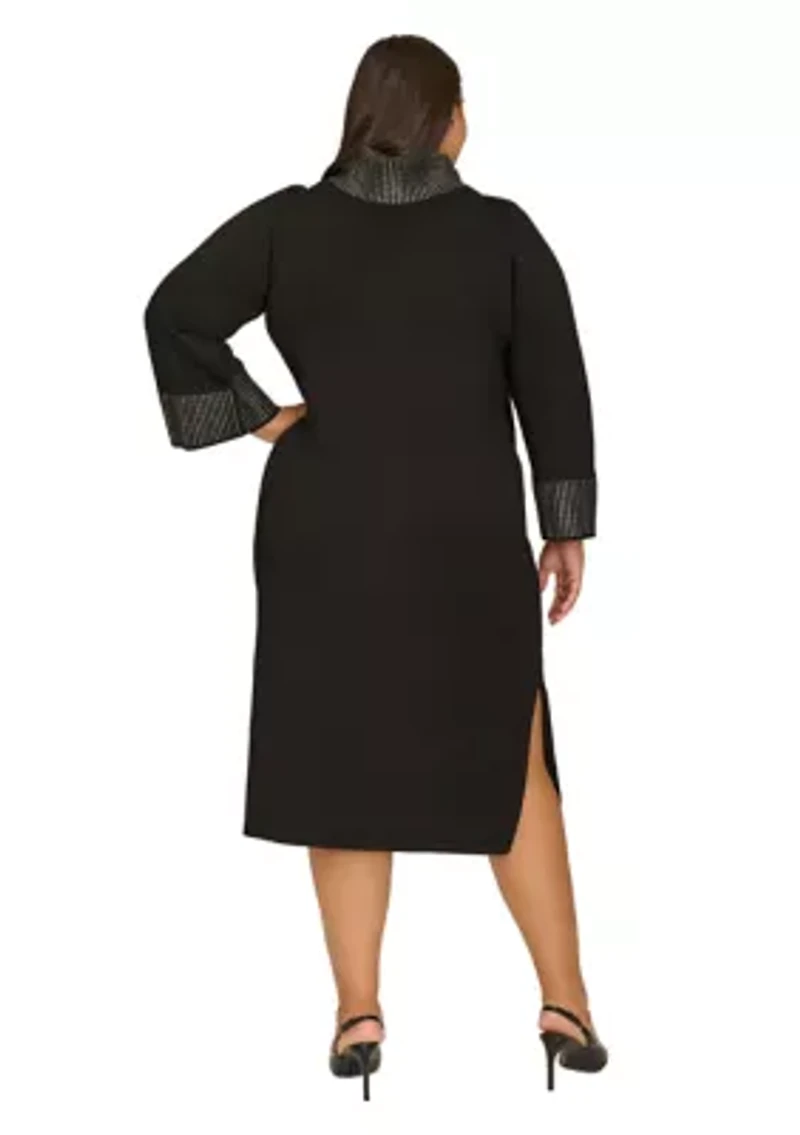 Plus Long Sleeve Mock Neck A-Line Dress