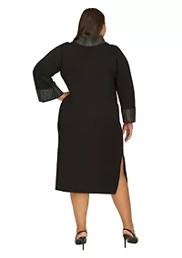 Plus Long Sleeve Mock Neck A-Line Dress