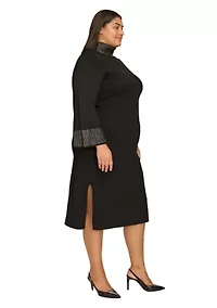 Plus Long Sleeve Mock Neck A-Line Dress