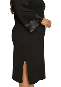 Plus Long Sleeve Mock Neck A-Line Dress