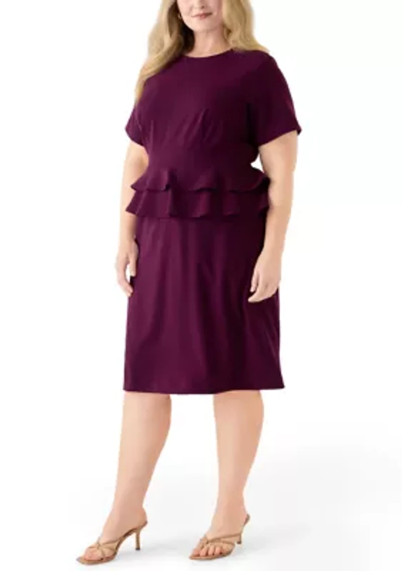 Plus A-Line Scuba Peplum Dress