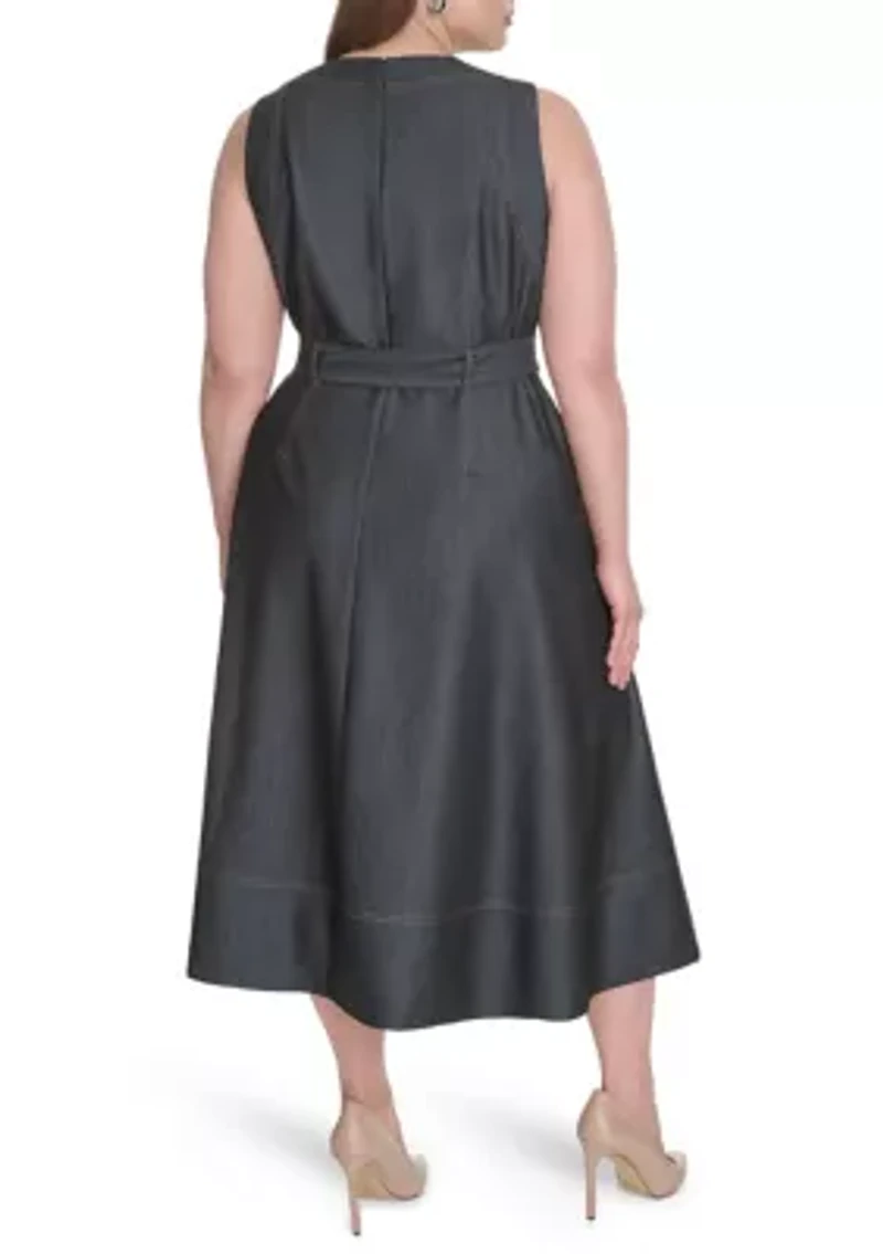 Plus Chambray Fit and Flare Dress