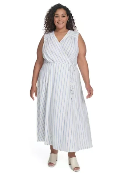 Plus Sleeveless V-Neck Printed Fit and Flare Dress