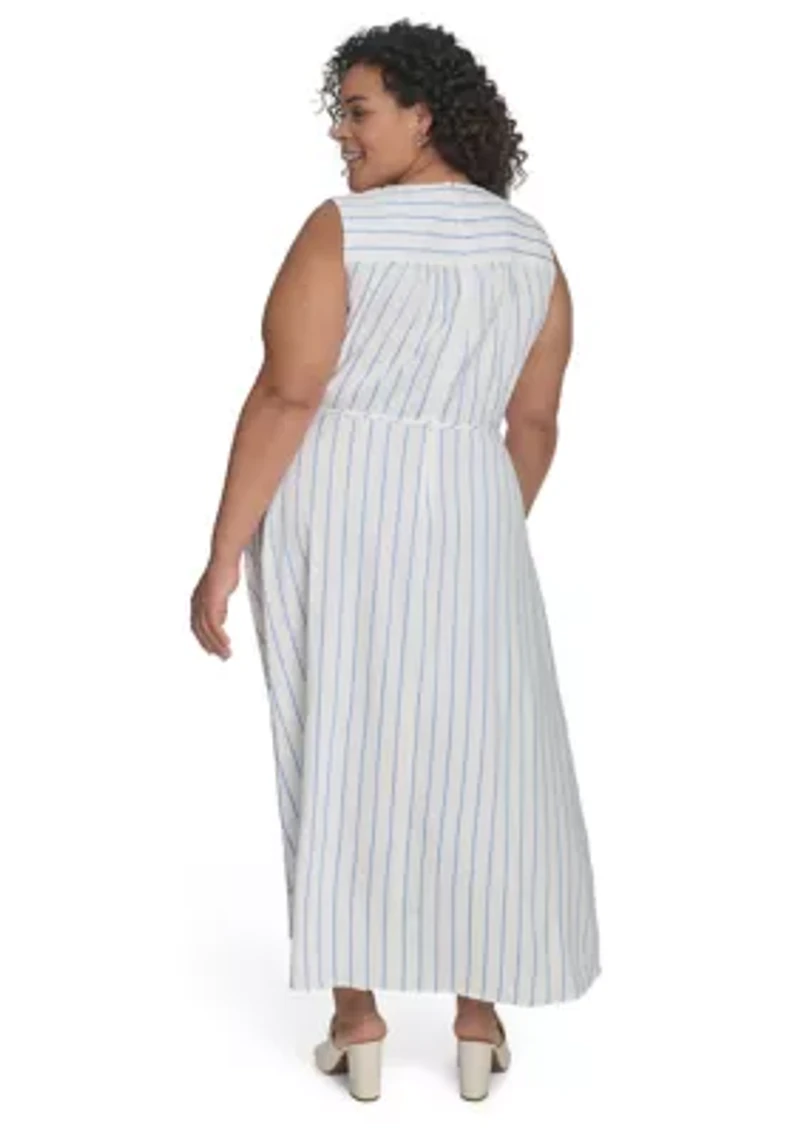 Plus Sleeveless V-Neck Printed Fit and Flare Dress