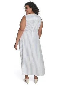 Plus Sleeveless V-Neck Printed Fit and Flare Dress