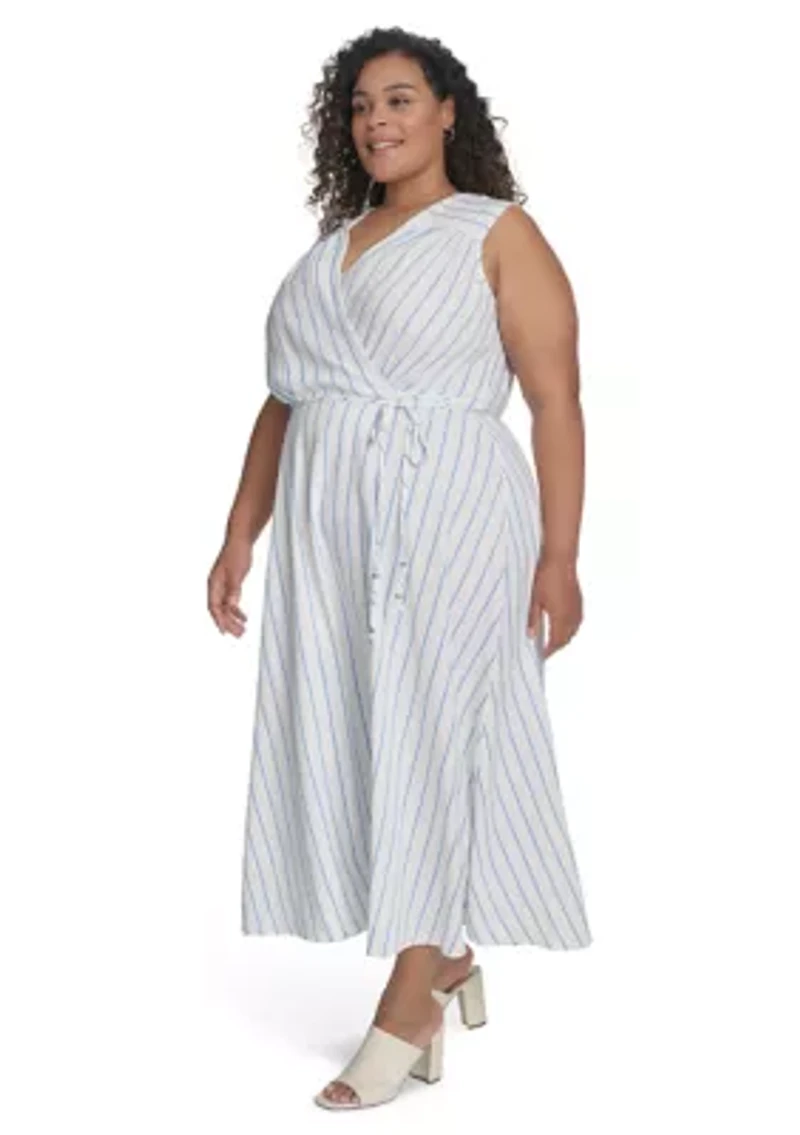 Plus Sleeveless V-Neck Printed Fit and Flare Dress