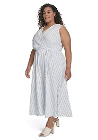 Plus Sleeveless V-Neck Printed Fit and Flare Dress