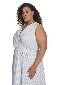 Plus Sleeveless V-Neck Printed Fit and Flare Dress