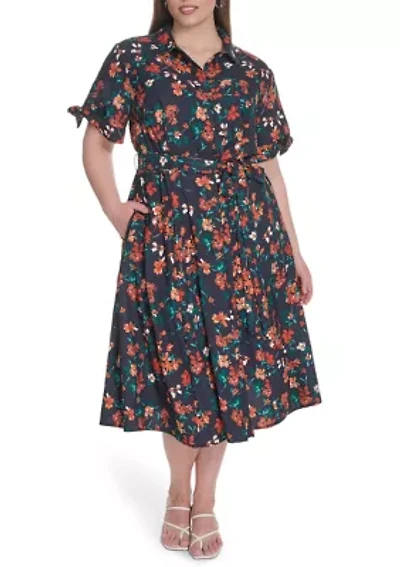 Plus Floral Printed Fit and Flare Crepe Dress