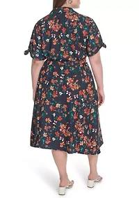 Plus Floral Printed Fit and Flare Crepe Dress
