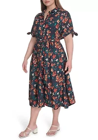 Plus Floral Printed Fit and Flare Crepe Dress
