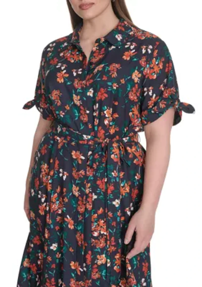 Plus Floral Printed Fit and Flare Crepe Dress