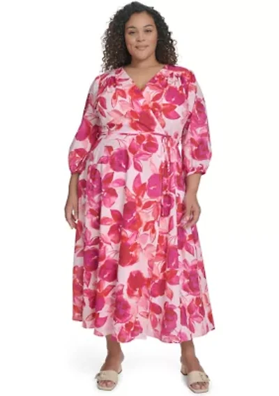 Plus Floral Printed Chiffon Fit and Flare Dress