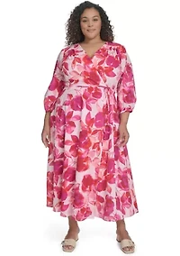 Plus Floral Printed Chiffon Fit and Flare Dress