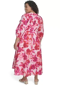 Plus Floral Printed Chiffon Fit and Flare Dress