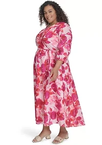 Plus Floral Printed Chiffon Fit and Flare Dress