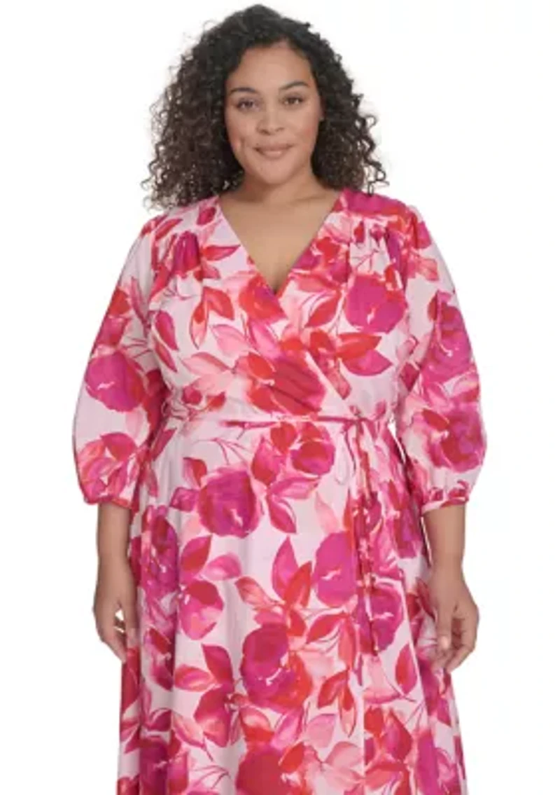 Plus Floral Printed Chiffon Fit and Flare Dress