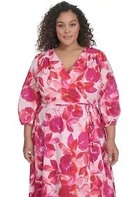 Plus Floral Printed Chiffon Fit and Flare Dress