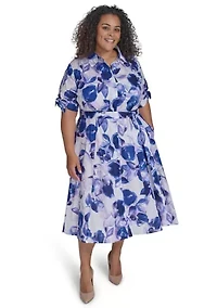Plus Floral V-Neck Dress