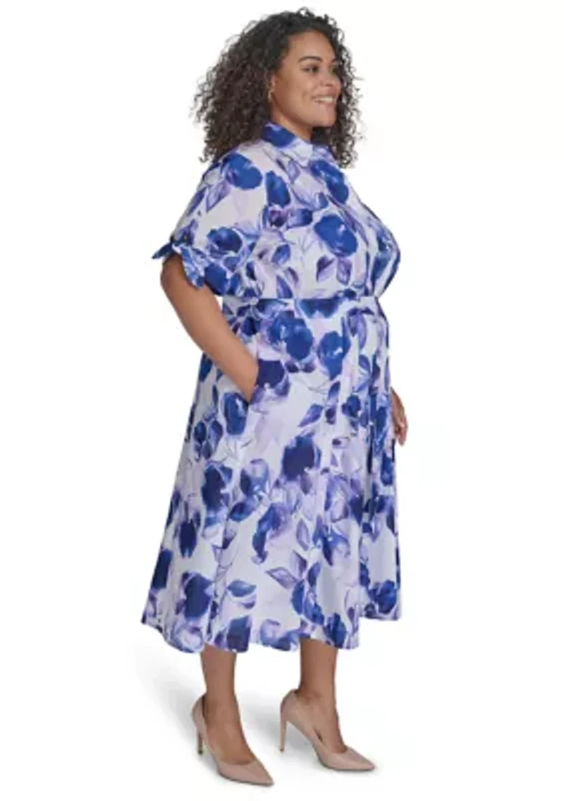 Plus Floral V-Neck Dress