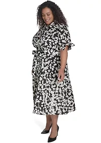 Plus Short Sleeve V-Neck Floral Print Fit and Flare Dress