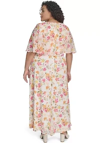 Plus Floral Printed Fit and Flare Chiffon Dress